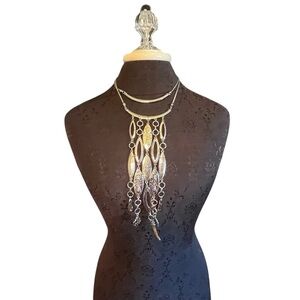 Chico’s Silver Toned Double Western Statement Chain Charm Necklace Massive